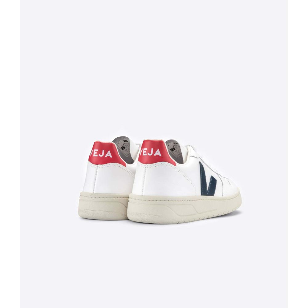 Veja V-10 LEATHER Women's Sneakers White/Black/Red | CA 664NWY